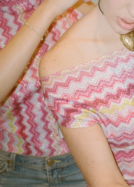 Strawberry Chevron Off Shoulder Top