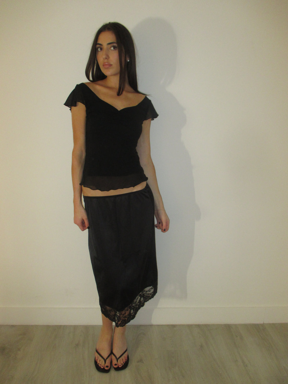 Black Flutter Sleeve Blouse