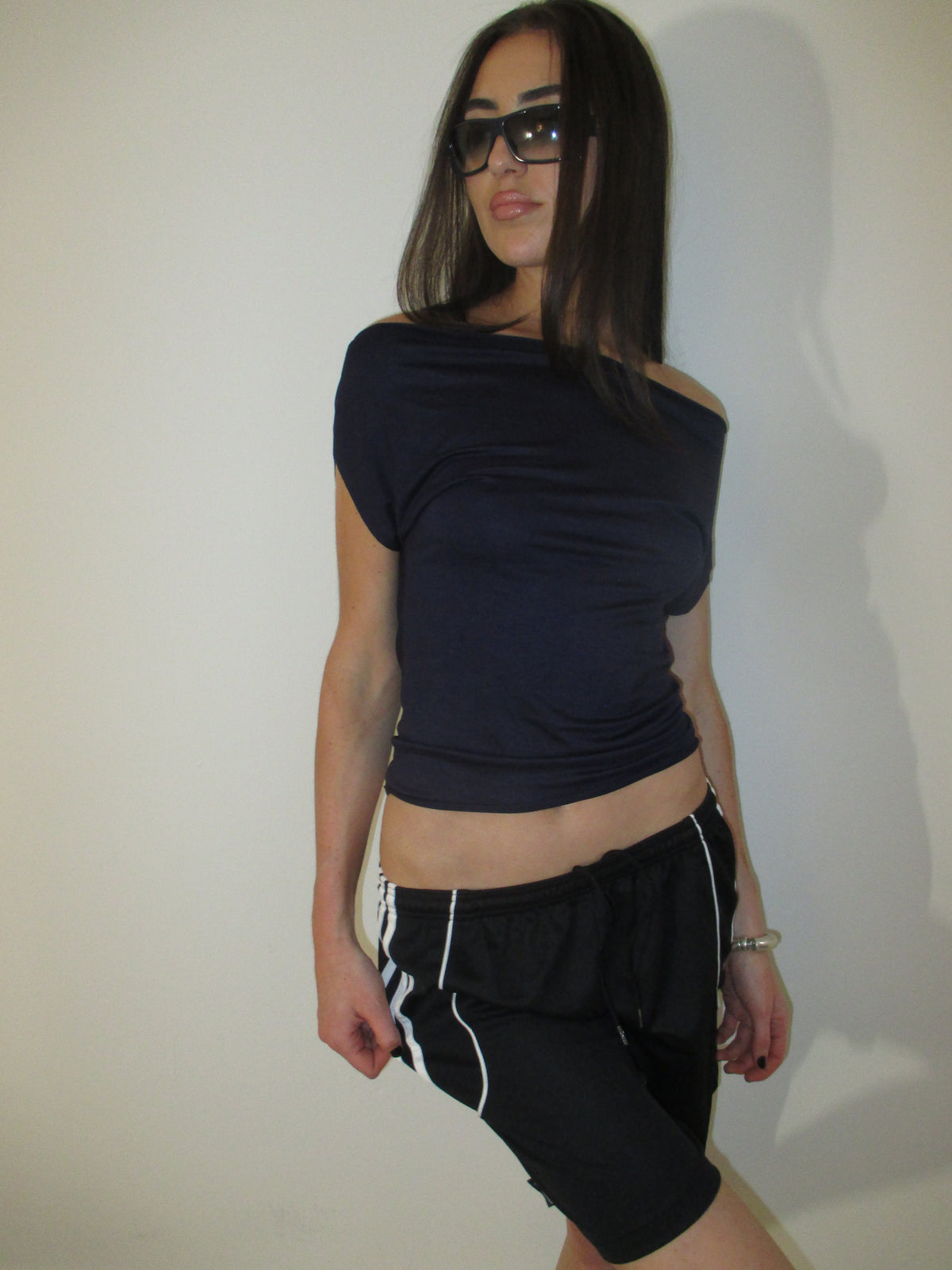 Navy Blue Off Shoulder Top