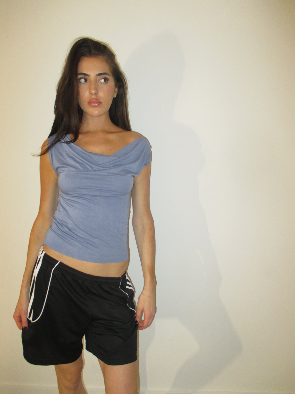 Dusty Blue Off Shoulder Top