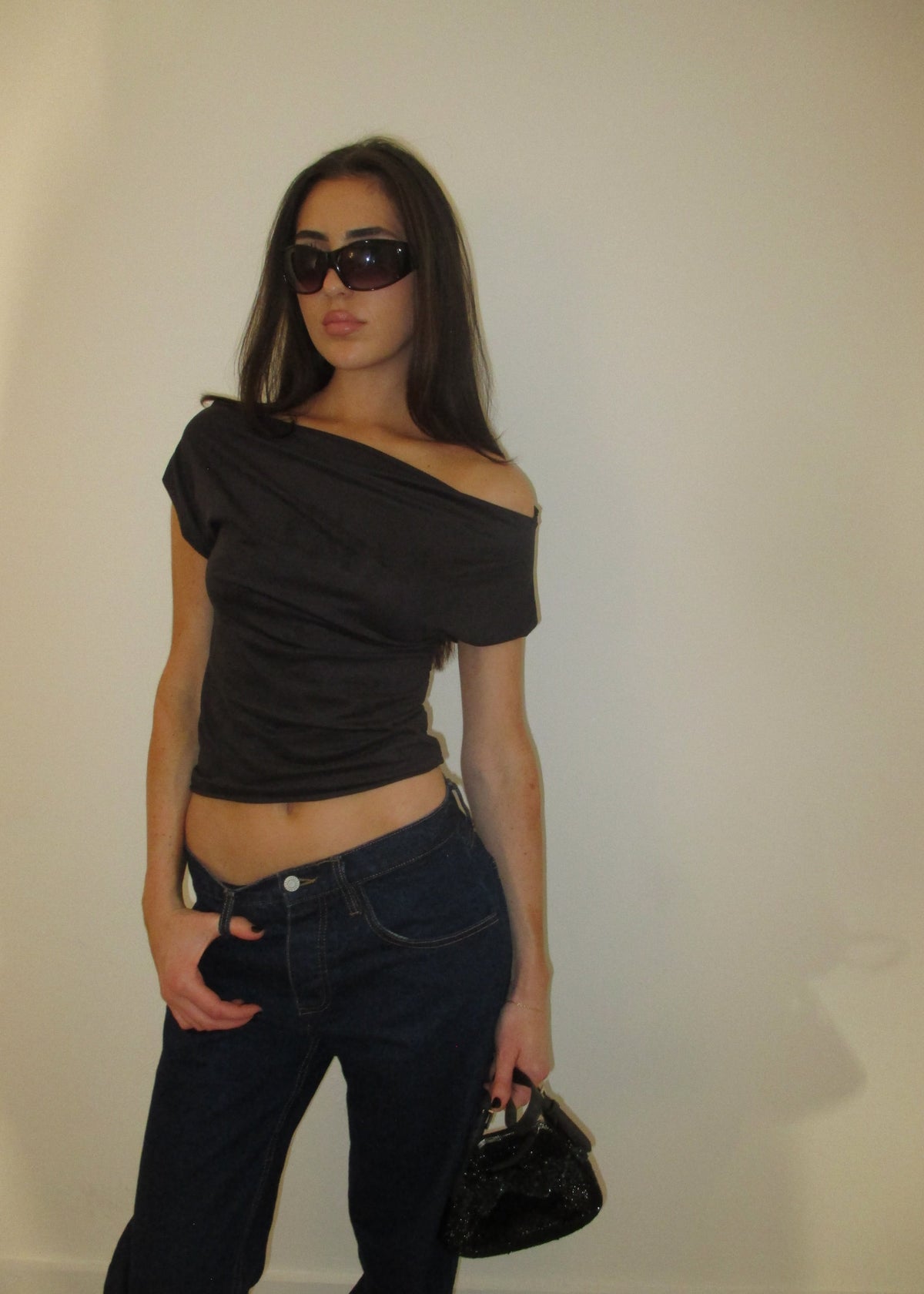 Black Suede Off Shoulder Top