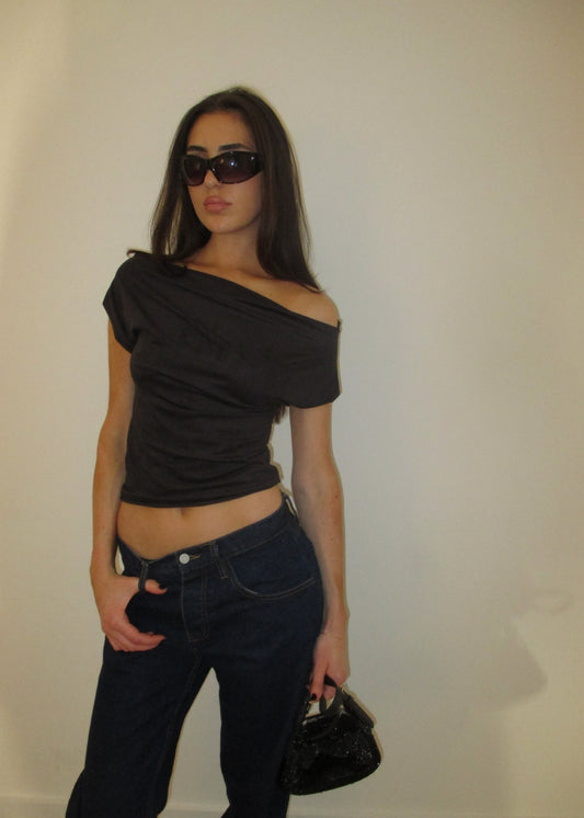 Black Suede Off Shoulder Top
