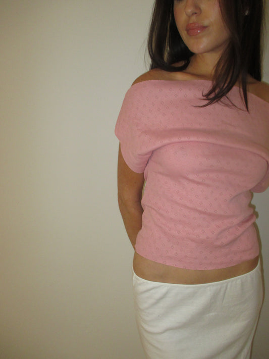 Strawberry Pink Pointelle Off Shoulder Top