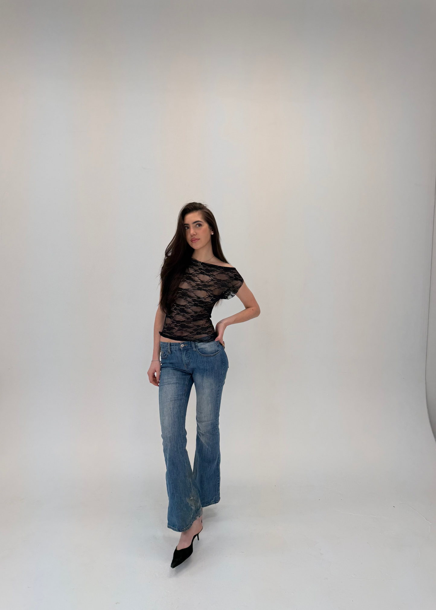 Midnight Lace Off Shoulder Top
