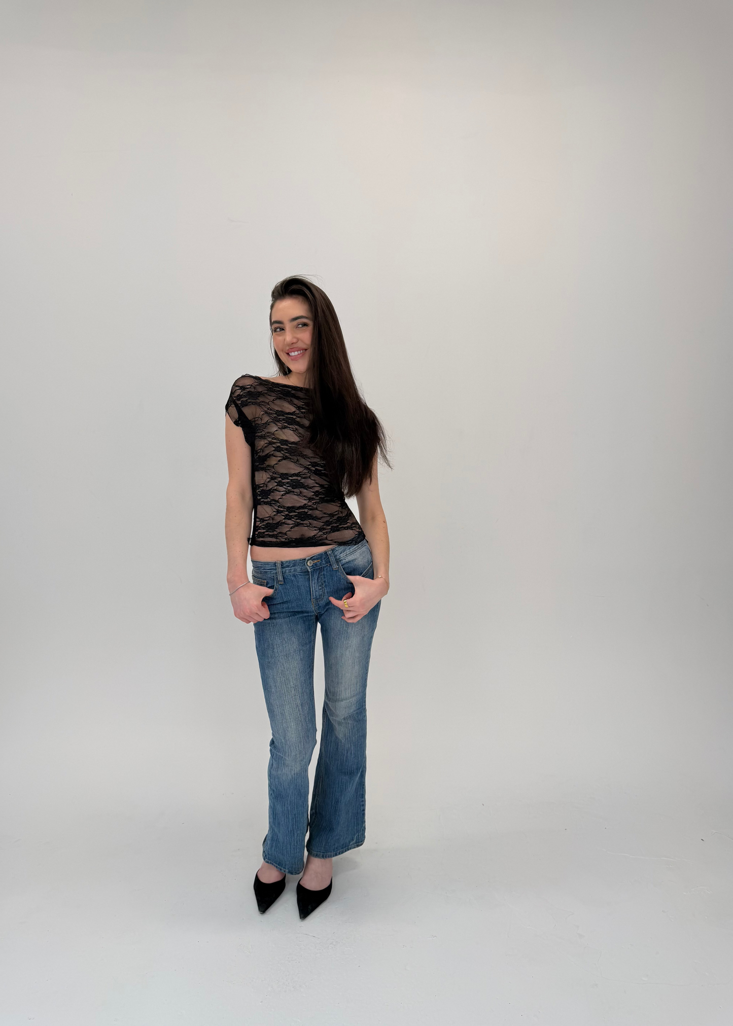 Midnight Lace Off Shoulder Top