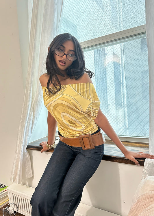 Lemon Swirl Off Shoulder Top