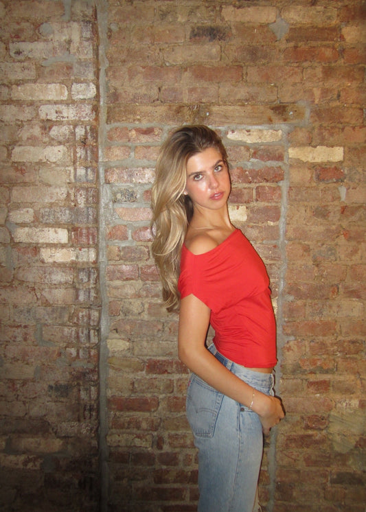 Cherry Red Off Shoulder Top