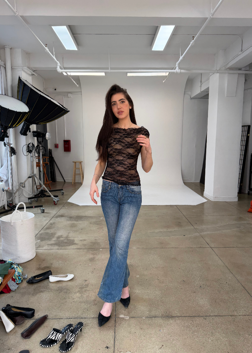 Midnight Lace Off Shoulder Top