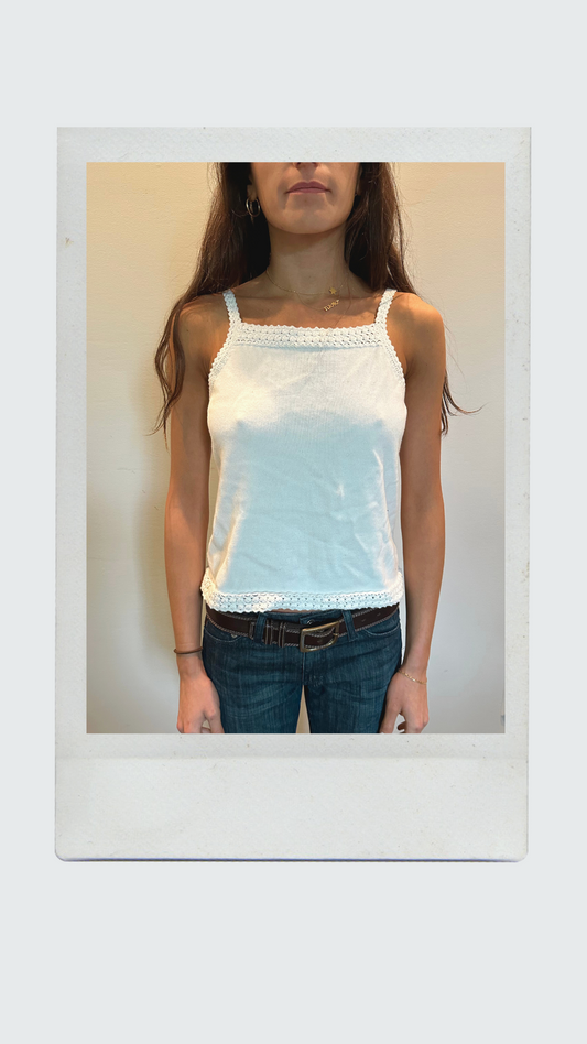 White Tank Top with Knit Edges
