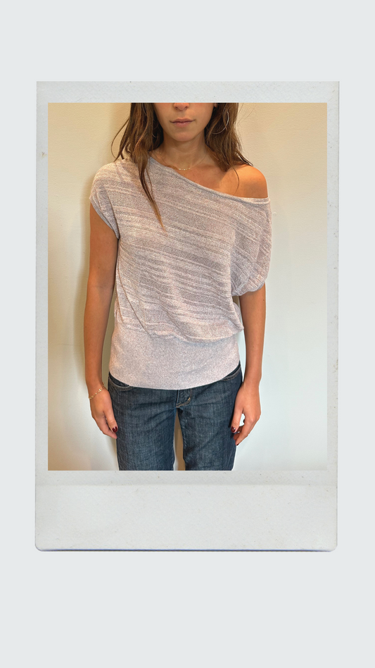 Shimmery Grey Off Shoulder Drop Waist Top