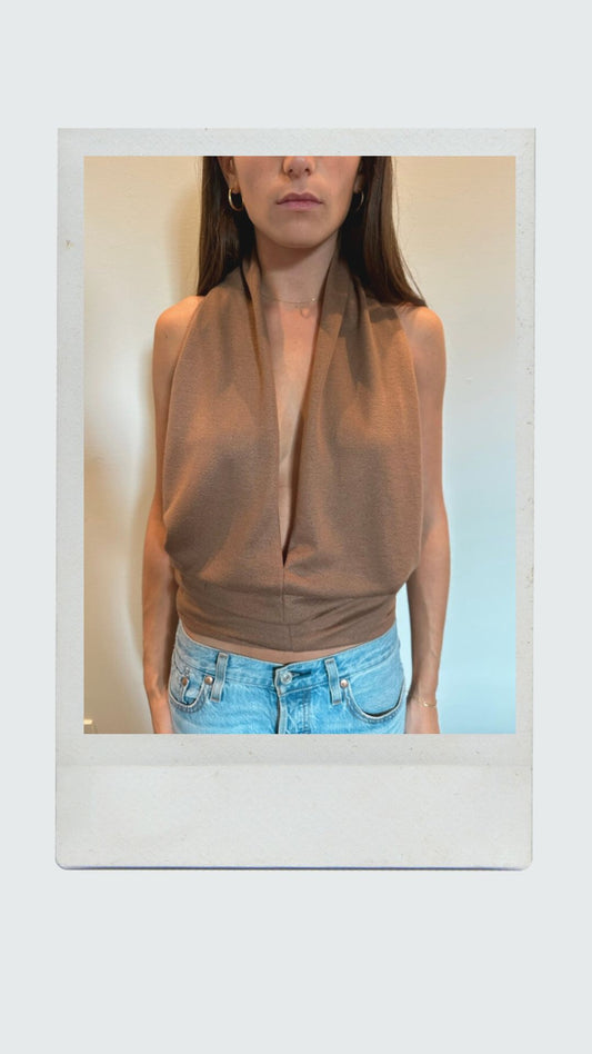 The Deux Knit Top In Mocha Brown (can be worn as plunge & poncho)